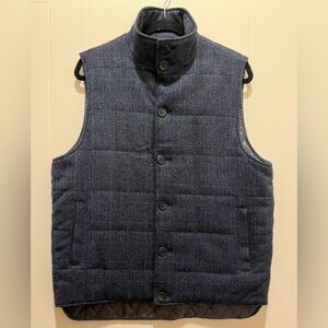 Spectre & Co Navy Herringbone Wool Quilted Lined Button Front Vest—Large